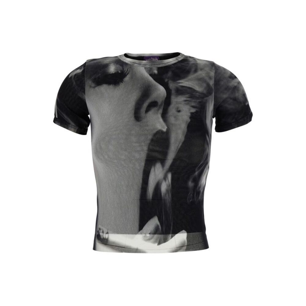 Jean Paul Gaultier Women Black T-Shirt With "Smoking Women" Prints In Jersey